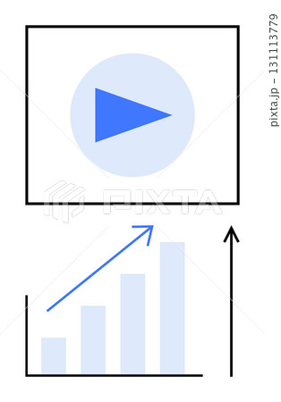 Play button symbol ascending bar chart upward arrows. Ideal for business growth, digital media, marketing strategies, innovation, technology, video content, success. Line metaphor Play button symbol ascending bar chart upward arrows. Ideal for business growth, digital media, marketing strategies, innovation, technology, video content, success. Line metaphor 131113779