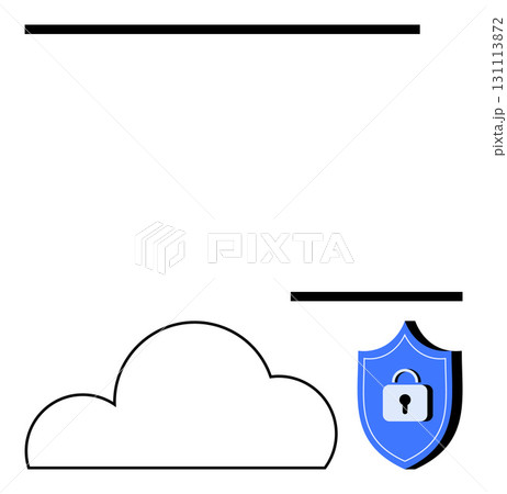 Cloud outline and blue shield with a lock icon on white background. Ideal for data protection, online storage, cybersecurity, cloud services, information security, internet privacy, and secure Cloud outline and blue shield with a lock icon on white background. Ideal for data protection, online storage, cybersecurity, cloud services, information security, internet privacy, and secure 131113872