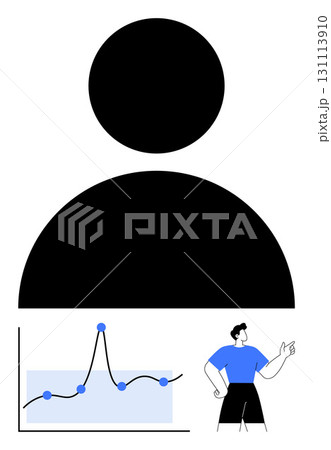 Circle user icon professional figure graph with trend line. Ideal for business, growth, data analysis, career development, technology, motivation, education. Line metaphor 131113910