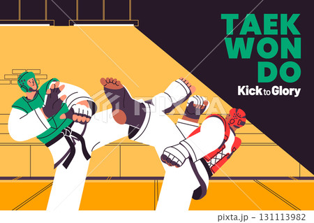 Flat Hand Drawn Taekwondo Courses and Training Background 131113982