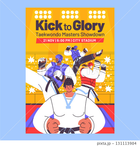 Hand-Drawn Flat Style for Taekwondo Event Poster 131113984