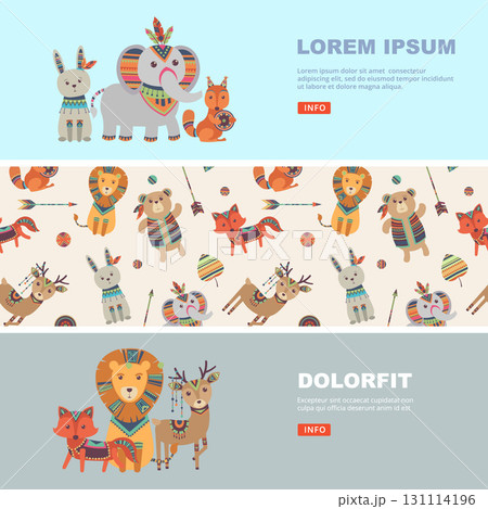 Wild animals. decorated tribal animals on banners templates 131114196