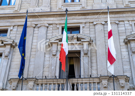 Bank Banca Commerciale Italiana in Milan street building wall facade Bank Banca Commerciale Italiana in Milan street building wall facade 131114337