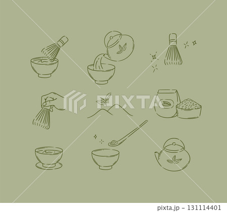 Matcha tea symbols olive color Matcha tea symbols olive color 131114401