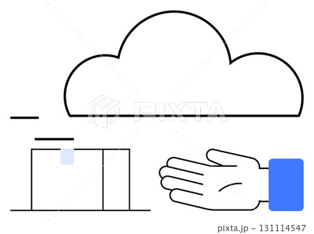Cloud, package, hand signify digital storage, online data management, secure delivery, services, support. Ideal for technology, cloud storage logistics service industry secure transactions 131114547