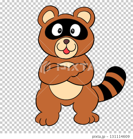 Frontal illustration of a raccoon with its arms crossed Frontal illustration of a raccoon with its arms crossed 131114609