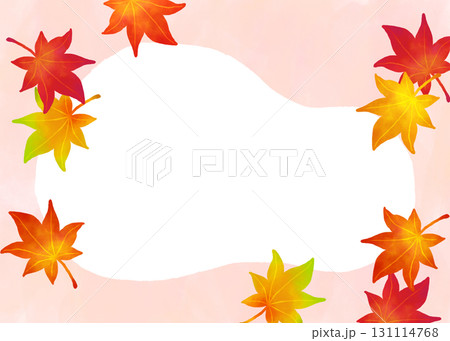 秋の水彩フレームピンクの背景と紅葉 131114768