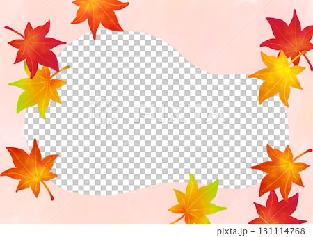 秋の水彩フレームピンクの背景と紅葉 131114768