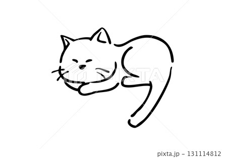 寝ている猫のシンプルな線画イラスト 寝ている猫のシンプルな線画イラスト 131114812