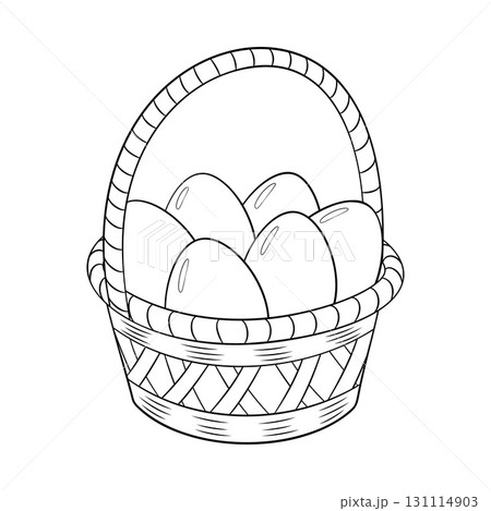 Basket with easter eggs doodle style. line art. Happy easter Hand drawn coloring page Basket with easter eggs doodle style. line art. Happy easter Hand drawn coloring page 131114903