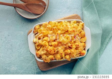 Mac and Cheese, macaroni pasta, oven-baked in a casserole with cream 131115035