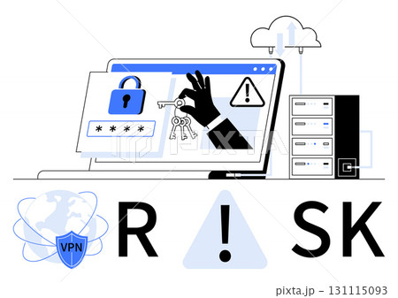 Open laptop showing security icons thumbs up locked padlock, passwords, hand holding keys, and warning sign. Ideal for cybersecurity awareness, data protection, risk analysis, VPN services, IT Open laptop showing security icons thumbs up locked padlock, passwords, hand holding keys, and warning sign. Ideal for cybersecurity awareness, data protection, risk analysis, VPN services, IT 131115093