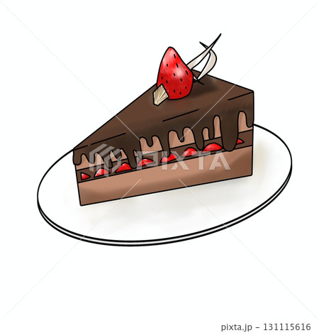 お皿に乗った苺のチョコレートケーキのイラスト お皿に乗った苺のチョコレートケーキのイラスト 131115616
