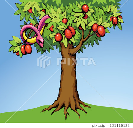 Serpent on the tree. Knowledge of good and evil. Vector drawing Serpent on the tree. Knowledge of good and evil. Vector drawing 131116122