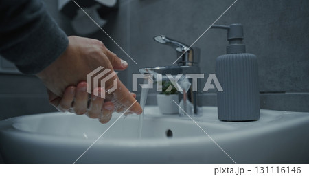 Businessman Cleaning and Washing His Hands. Hand Hygiene after Using the Toilet 131116146