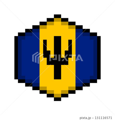 Barbados Pixel Art Flag Icon in Hexagon Shape. 131116571