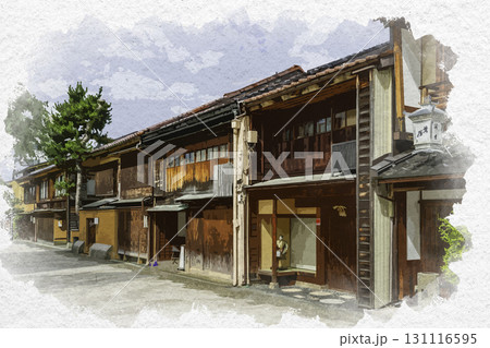 水彩画風　にし茶屋街　石川県金沢市 131116595