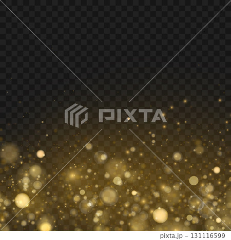 Luxury golden glitter explosion and sparkling dust cloud overlay. Vector 131116599