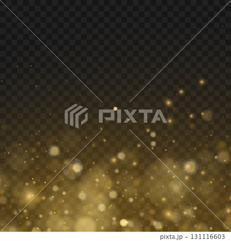 Abstract golden glitter and sparkling bokeh lights background overlay. Vector 131116603