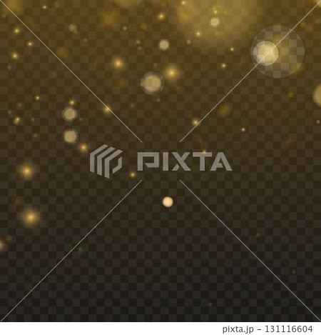 Luxury golden glitter explosion and sparkling dust cloud overlay. Vector 131116604
