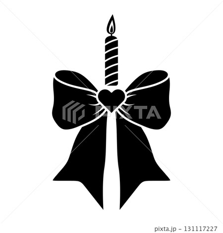 Romantic Candle with Heart and Bow Silhouette. Vector Illustration. Perfect for birthdays, weddings, anniversaries or Valentines Day designs. 131117227