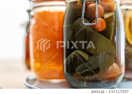 Jars of food, fruit and vegetables, sterilized or fermented 131117267