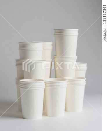white disposable cups on a white background white disposable cups on a white background 131117341