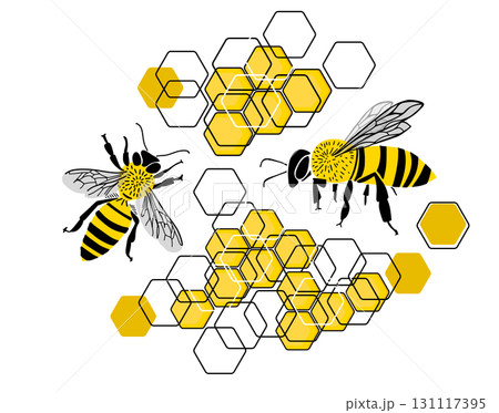 Bees and honeycombs, Bee Kids Vector, Honey Bee Vector, Bee Cartoon Image. hand drawn. Not AI, Vector illustration 131117395