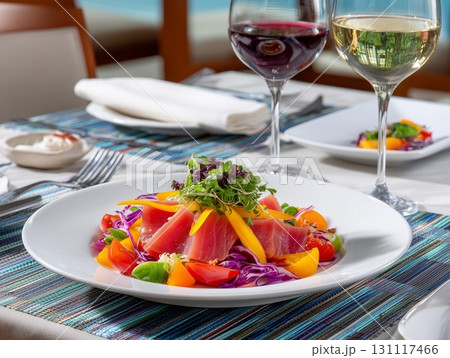 plate of salad with red wine 131117466