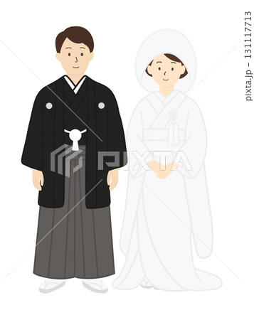 結婚式、和装の新郎新婦のイラスト 131117713