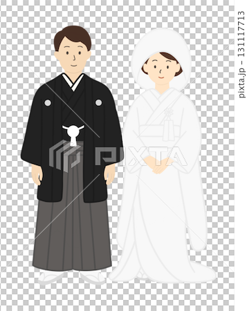 結婚式、和装の新郎新婦のイラスト 131117713
