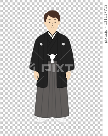 Wedding, illustration of a bride and groom in traditional Japanese clothing 131117715