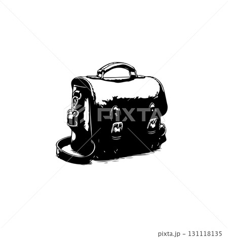 Vintage Satchel: Detailed monochrome drawing of a classic leather briefcase illustration 131118135
