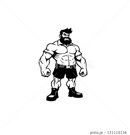 Strong and Muscular Cartoon Character Illustration with Bold Outline for Various Uses 131118136