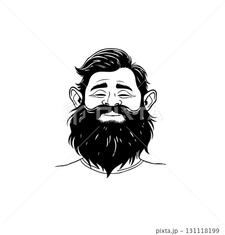 Illustration of a Bearded Man with a Relaxed Expression in Black and White Illustration of a Bearded Man with a Relaxed Expression in Black and White 131118199