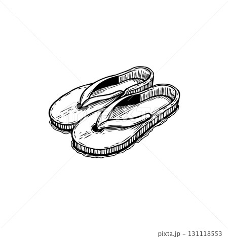 Hand-drawn Flip-Flops Illustration: Summer Footwear, Style and Comfort depiction 131118553