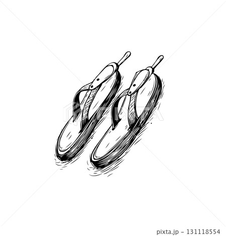 Hand-drawn sketch of flip-flops creating a simple summer vacation vibe 131118554