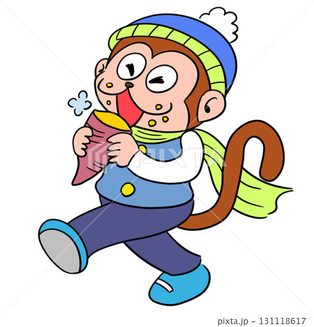 さつまいもを食べる猿のイラスト 131118617