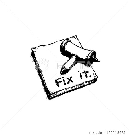 Hand Drawn Illustration of a Glue Gun and Text "Fix It" on a Paper Note Hand Drawn Illustration of a Glue Gun and Text "Fix It" on a Paper Note 131118681