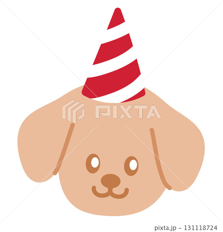Cute Christmas illustration of puppy wearing party hat for Christmas decoration, festive winter season, sticker, dog cartoon, character, standee, patch, card, adopt and rescue animal, pet shop, vet Cute Christmas illustration of puppy wearing party hat for Christmas decoration, festive winter season, sticker, dog cartoon, character, standee, patch, card, adopt and rescue animal, pet shop, vet 131118724