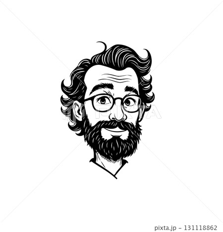 Stylized portrait illustration of a bearded man with glasses in black and white Stylized portrait illustration of a bearded man with glasses in black and white 131118862