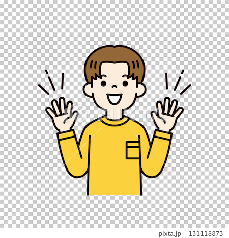 Surprised and smiling with surprise, upper body vector illustration of a teenage boy_color 131118873