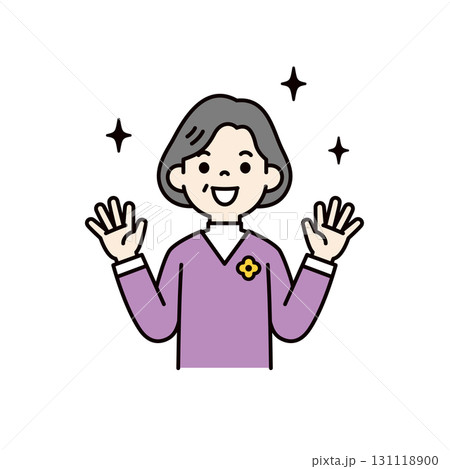 嬉しそうに大喜びする、60代・70代の女性の上半身ベクターイラスト素材＿カラー 131118900