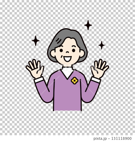 嬉しそうに大喜びする、60代・70代の女性の上半身ベクターイラスト素材＿カラー 131118900