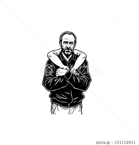 Expressive monochrome portrait of a man embraced from behind evokes connection 131118931