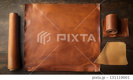 Natural brown leather texture with sheets and rolls 131119001