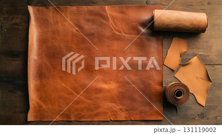 Natural brown leather texture with sheets and rolls 131119002