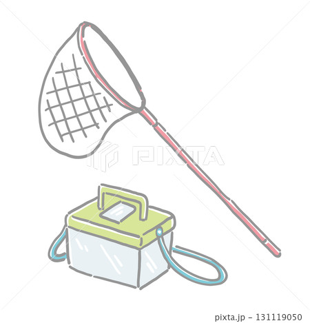 シンプルな虫取りあみとかごのイラスト 131119050