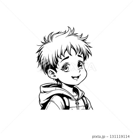 Adorable Cartoon Boy Illustration with Detailed Hair and Hoodie, Expressing Joy Adorable Cartoon Boy Illustration with Detailed Hair and Hoodie, Expressing Joy 131119114