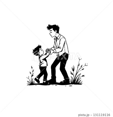 Heartwarming moment of father and son bonding in playful embrace illustration 131119116